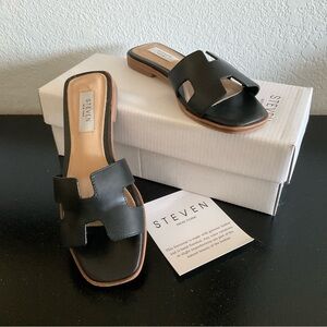 Steve Madden Black Leather Slide Sandals